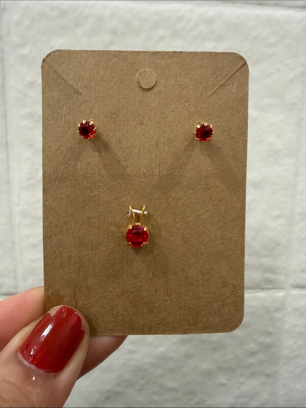 Gold-Setting Red Crystal Stud Earrings and Pendant Set